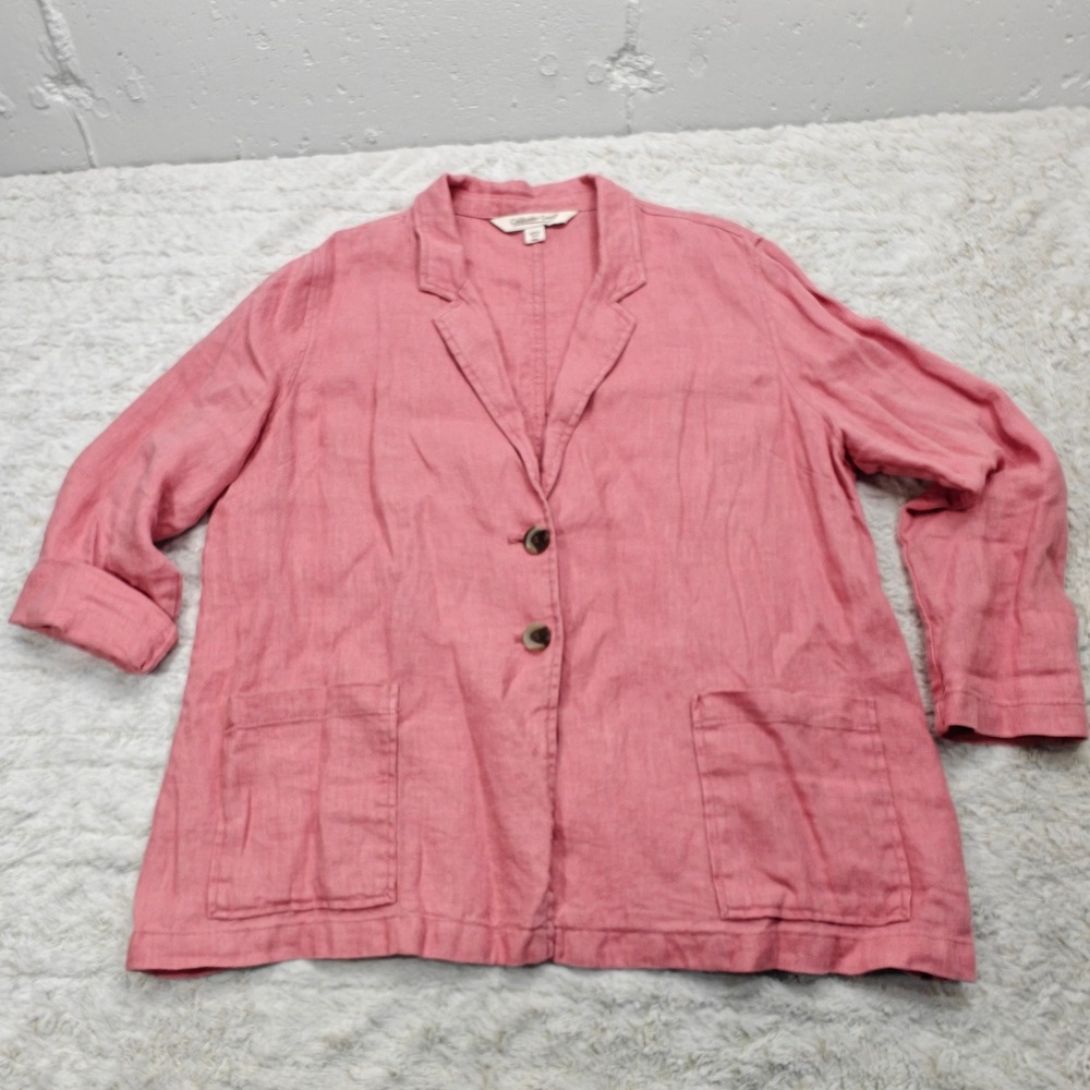 Coldwater Creek Womens PXL Blazer Jacket Pink Linen Lagenlook Minimalist Coastal